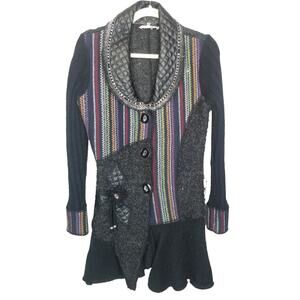 Liquid by Sioni Wool Mohair Sweater Cardigan Artsy Mixed Media Sz S Teachercore